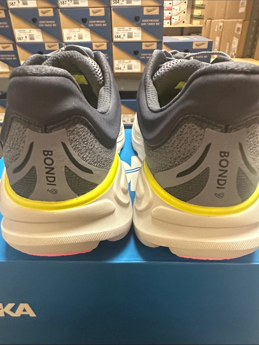 Hoka Bondi 9 Size 11 Women's Gray and Yellow Performance Running Shoe